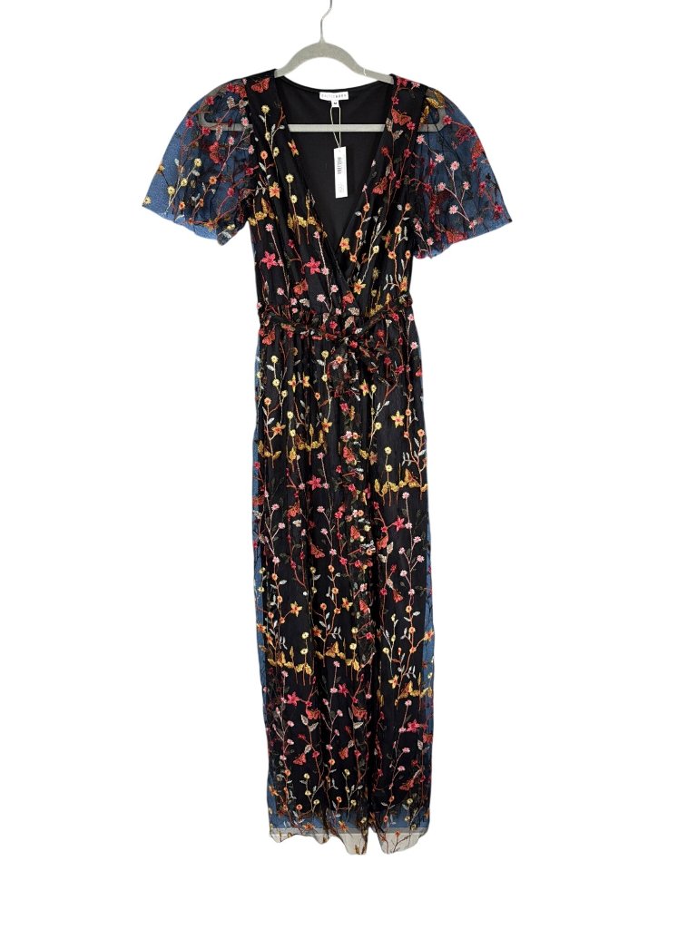 Nwt Baltic Born Black Maxi Dress With Pink And Gold Floral Embroidery M — image 2 of 8
